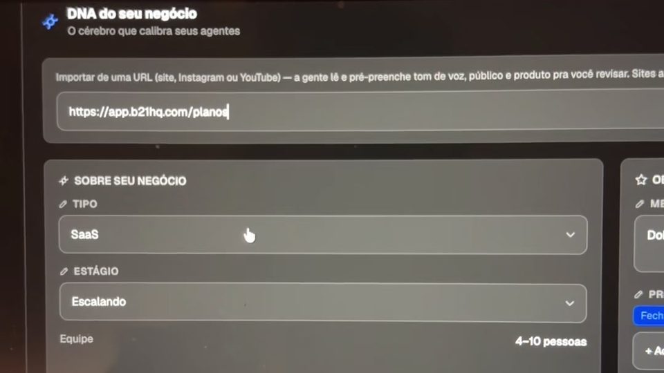Tela real: o link do negócio colado e lido pela plataforma